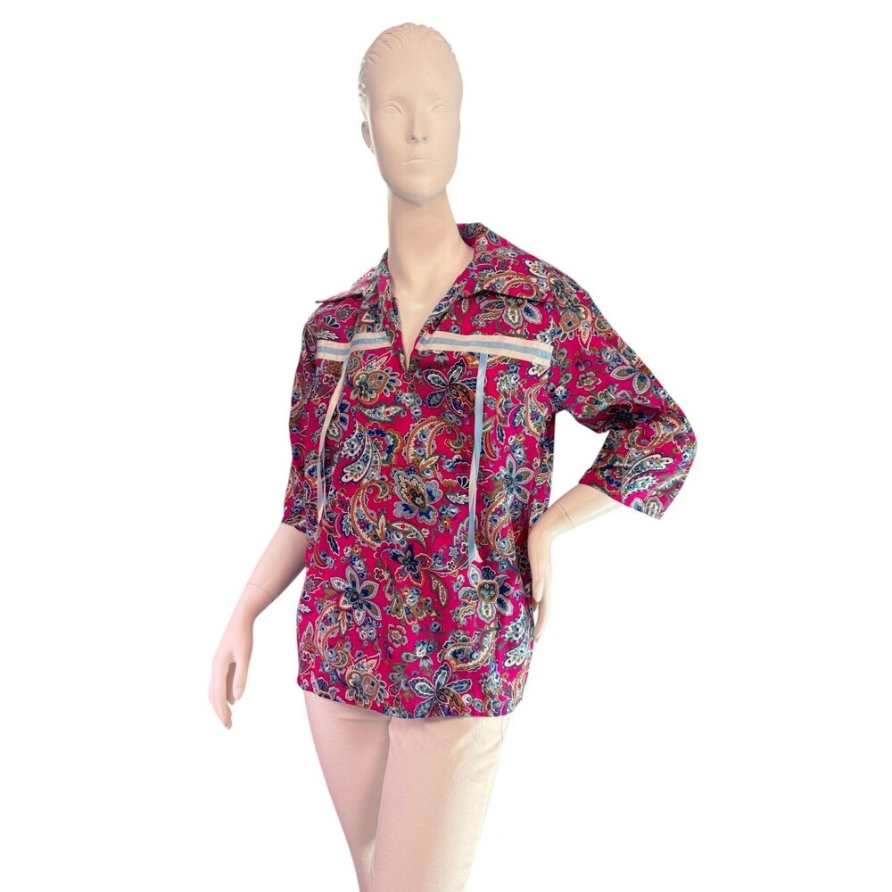 Native American Style Women's Vintage Ribbon Shirt in Magenta Paisley Size M